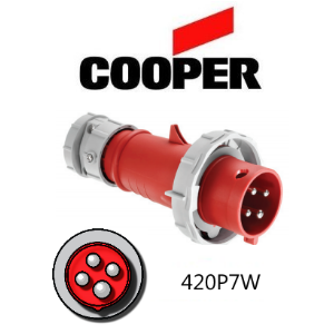 Cooper 420P7W Plug -  20A, 480V 3-Pole / 4-Wire, IEC60309