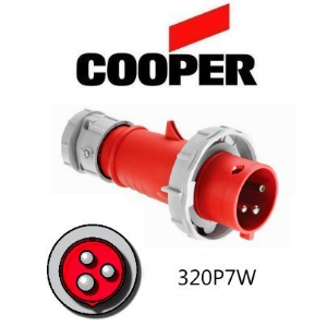 Cooper 320P7W Plug -  20A, 480V 2-Pole / 3-Wire, IEC60309