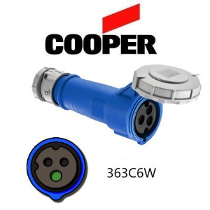Cooper 363C6W Connector -  63A, 220V - 250V 2-Pole / 3-Wire, IEC60309