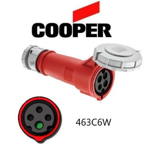 Cooper 463C6W Connector -  63A, 220-240V 3-Pole / 4-Wire, IEC60309