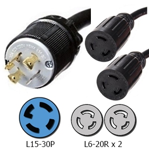L15-30P to 2x L6-20R Y Splitter Power Cord