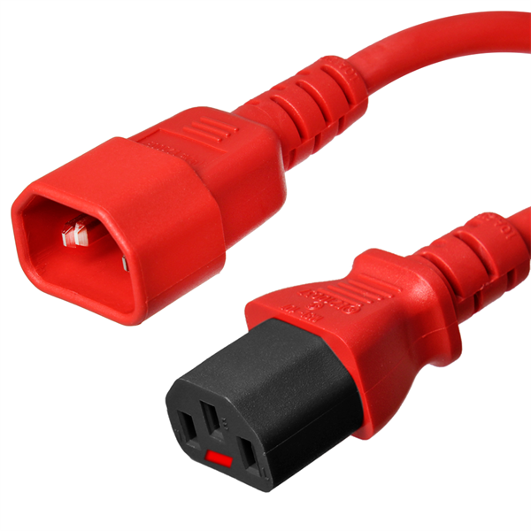 C14 to Locking C13 Power Cords, Red, 10A, 250V, 18/3 SJT