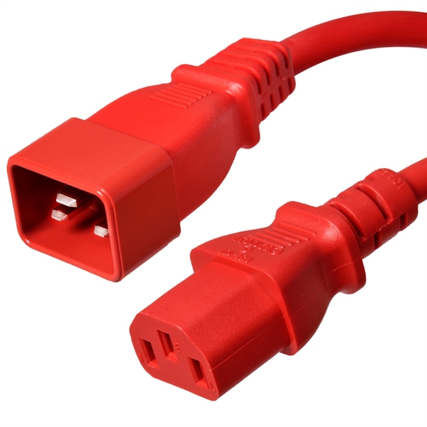 C20 to C13 Power Cords, Red, 15A, 250V, 14/3 SJT