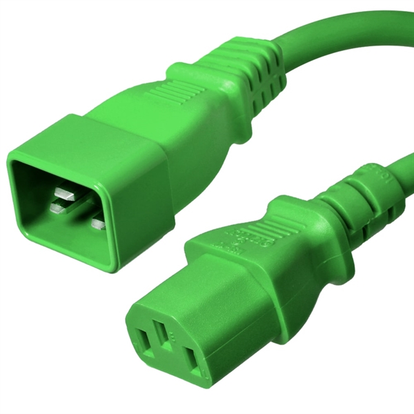 C20 to C13 Power Cords, Green, 15A, 250V, 14/3 SJT