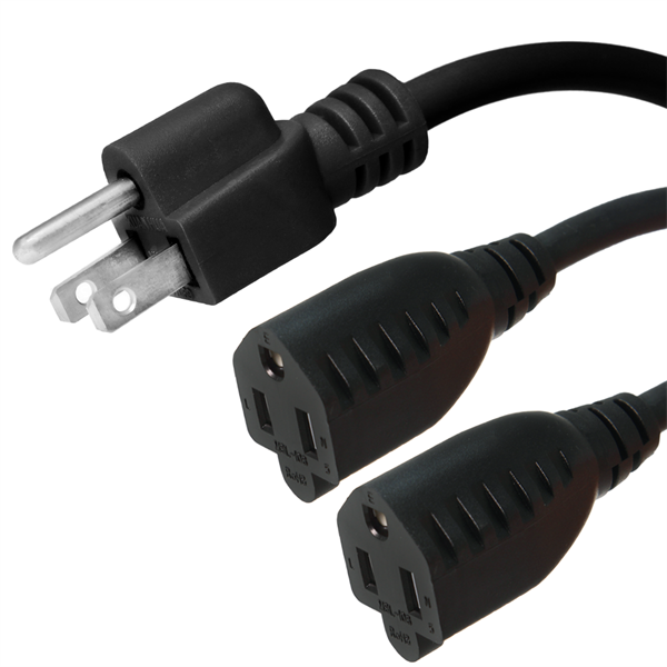 5-15P to 2x 5-15R Splitter Power Cords