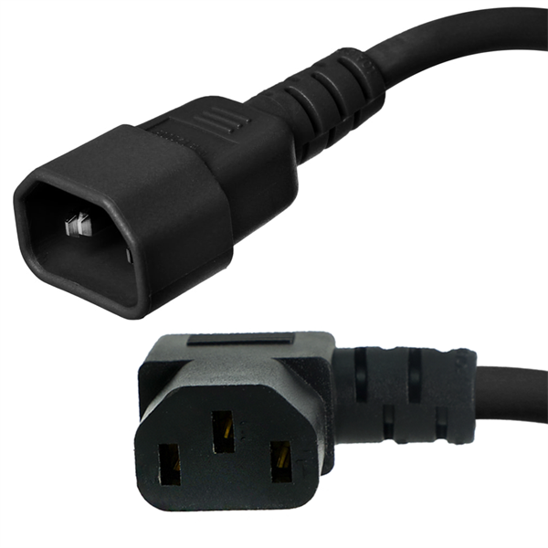 C14 to Left Angle C13 Power Cords, 10A, 250V, 18/3 SJT