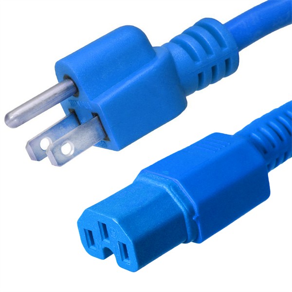 5-15P to C15 Power Cords, Blue, 15A, 125V, 14/3 SJT