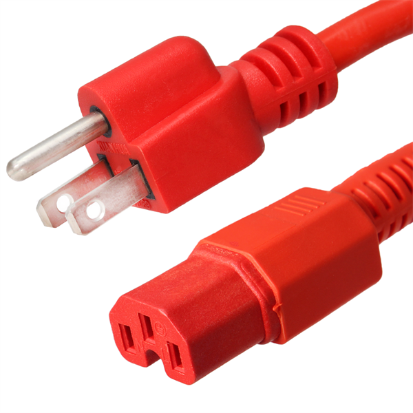 5-15P to C15 Power Cords, Red, 15A, 125V, 14/3 SJT