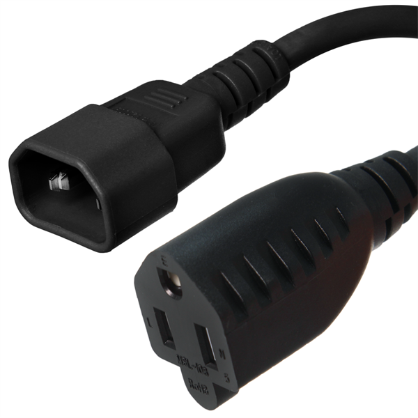 C14 to 5-15R Power Cords, 15A, 125V, 14/3 SJT