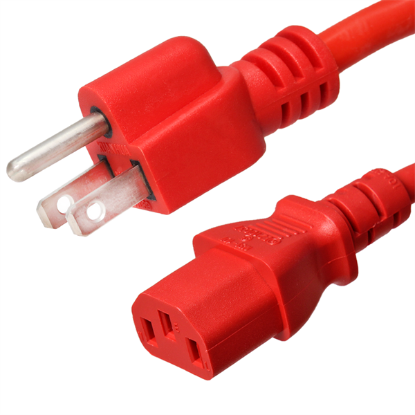 5-15P to C13 Power Cords, Red, 10A, 125V, 18/3 SJT