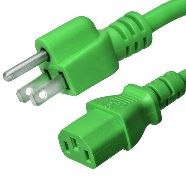 5-15P to C13 Power Cords, Green, 10A, 125V, 18/3 SJT