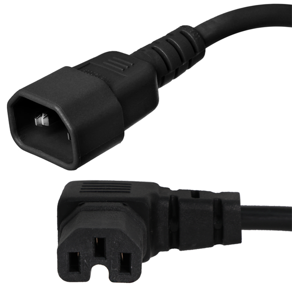 C14 to Left Angle C15 Power Cords, 10A, 250V, 18/3 SJT - Locking Power ...