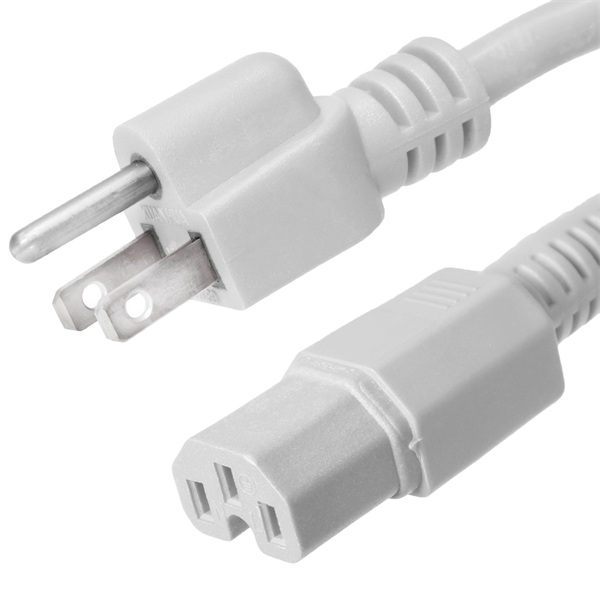 5-15P to C15 Power Cords, White, 15A, 125V, 14/3 SJT