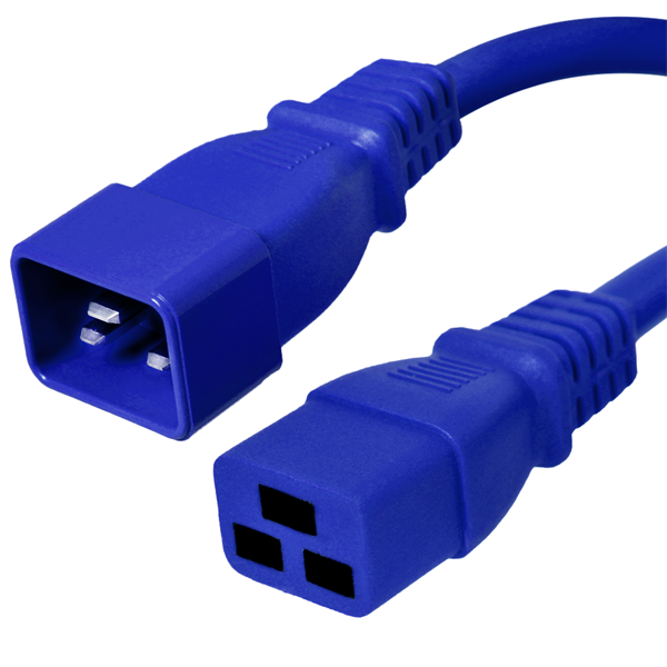 C20 to C19 Power Cords, Blue, 20A, 250V, 12/3 SJT