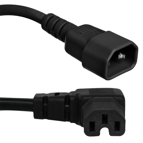 C14 to Right Angle C15 Power Cords, 10A, 250V, 18/3 SJT
