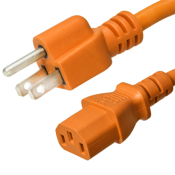 5-15P to C13 Power Cords, Orange, 15A, 125V, 14/3 SJT