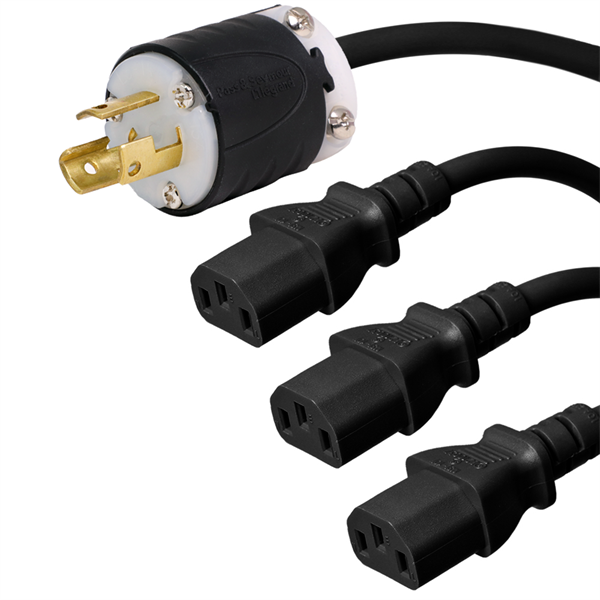 L5-15P to 3 x C13 Splitter Power Cords