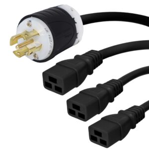 L21-30P to 3x C19 Splitter Power Cords