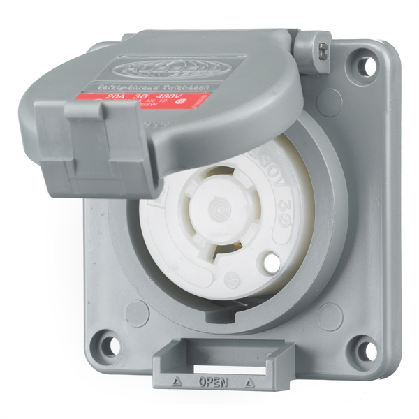 Hubbell L16-20R Shrouded Watertight Receptacle, 20A, 3Ø, 480V