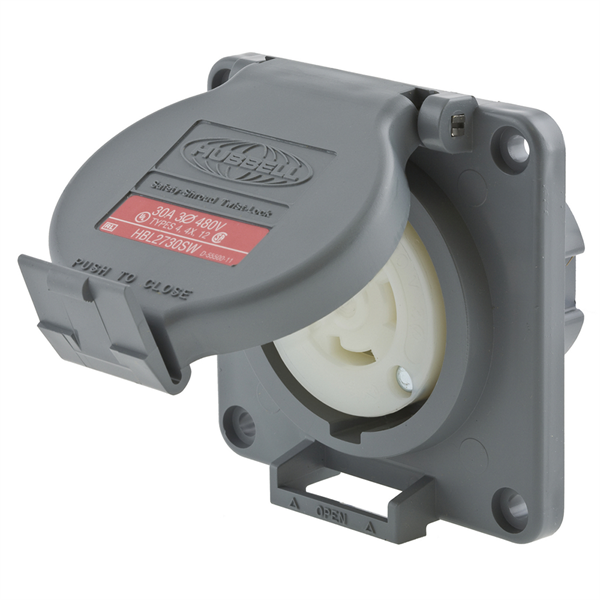 Hubbell L16-30R Shrouded Watertight Receptacle, 30A, 3Ø, 480V