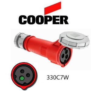 Cooper 330C7W Connector -  30A, 480V 2-Pole / 3-Wire, IEC60309
