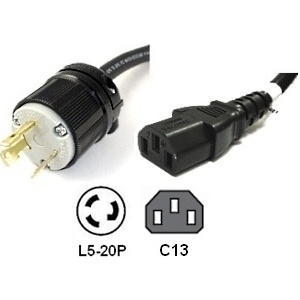 25 Foot L5-20P to C13 Twist Lock Power Cord