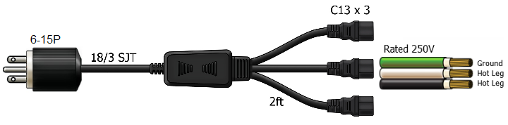 6-15P to 3x C13 splitter cord