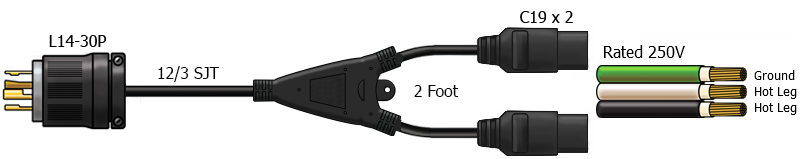 l6-30p to c19 power cord splitter