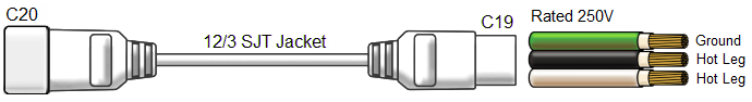 white c20 to c19 power cord