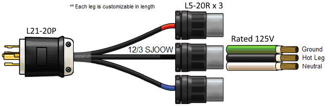 L21-20P to x3  l5-20R splitter