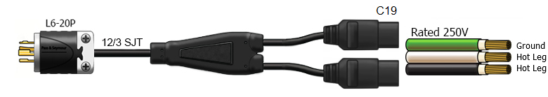 l6-20p to c19 power cord splitter